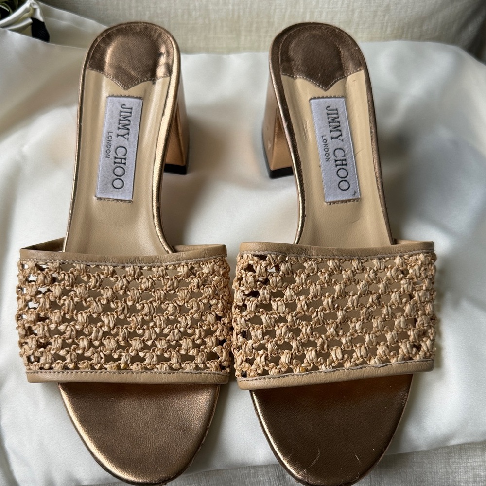 Jimmy Choo Gold Woven Mules